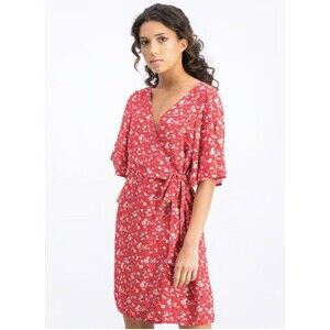 Sanctuary Women’s Size Medium Girl on Fire Faux Wrap Dress Red Floral Print